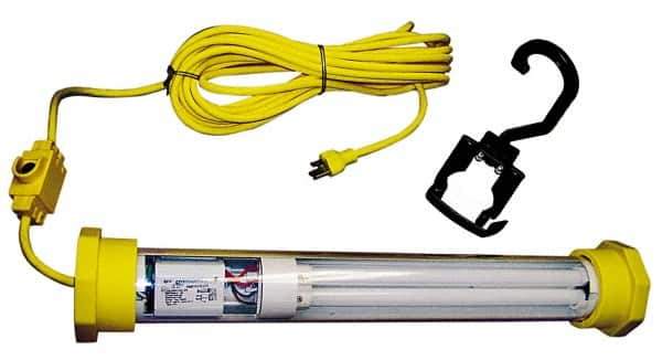 Made in USA - 120 Volt, 24 Watt, Electric, Fluorescent Portable Hook Work Light - 25' Cord, 1 Head, 1,800 Lumens, 21-1/4" Long - Industrial Tool & Supply