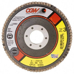 Camel Grinding Wheels - 60 Grit, 6" Disc Diam, 5/8-11 Center Hole, Type 27 Zirconia Alumina Flap Disc - 10,200 Max RPM, Poly Cotton Backing, Arbor Attaching System, Coated - Industrial Tool & Supply