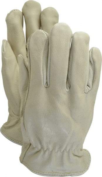 PRO-SAFE - Size M (8) Grain Cowhide General Protection Work Gloves - For Work & Driver, Uncoated, Slip-On Cuff, Full Fingered, Natural, Paired - Industrial Tool & Supply