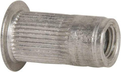 Made in USA - #10-24, 0.296 Insert Diam, 0.585" OAL, Knurled Body Open End Threaded Insert - 0.2969" Hole Diam, 0.415" Head Diam, 5056 Aluminum, Clear Protective Coating - Industrial Tool & Supply