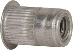 Made in USA - 1/4-20, 0.39 Insert Diam, 0.58" OAL, Knurled Body Open End Threaded Insert - 0.3906" Hole Diam, 1/2" Head Diam, 5056 Aluminum, Clear Protective Coating - Industrial Tool & Supply