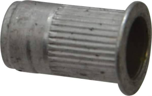 Made in USA - 1/4-20, 0.39 Insert Diam, 0.68" OAL, Knurled Body Open End Threaded Insert - 0.3906" Hole Diam, 1/2" Head Diam, 5056 Aluminum, Clear Protective Coating - Industrial Tool & Supply
