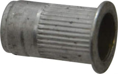 Made in USA - 1/4-20, 0.39 Insert Diam, 0.68" OAL, Knurled Body Open End Threaded Insert - 0.3906" Hole Diam, 1/2" Head Diam, 5056 Aluminum, Clear Protective Coating - Industrial Tool & Supply