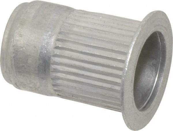 Made in USA - 5/16-18, 0.53 Insert Diam, 0.805" OAL, Knurled Body Open End Threaded Insert - 0.5312" Hole Diam, 0.685" Head Diam, 5056 Aluminum, Clear Protective Coating - Industrial Tool & Supply