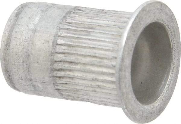 Made in USA - M6x1.00, 9.91mm Insert Diam, 14.73mm OAL, Knurled Body Open End Threaded Insert - 10mm Hole Diam, 12.7mm Head Diam, 5056 Aluminum, Clear Protective Coating - Industrial Tool & Supply