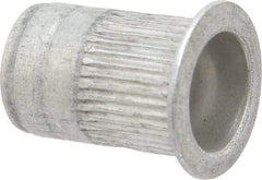 Made in USA - M6x1.00, 9.91mm Insert Diam, 14.73mm OAL, Knurled Body Open End Threaded Insert - 10mm Hole Diam, 12.7mm Head Diam, 5056 Aluminum, Clear Protective Coating - Industrial Tool & Supply