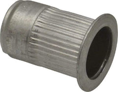 Made in USA - 3/8-16, 0.53 Insert Diam, 0.805" OAL, Knurled Body Open End Threaded Insert - 0.5312" Hole Diam, 0.685" Head Diam, 5056 Aluminum, Clear Protective Coating - Industrial Tool & Supply