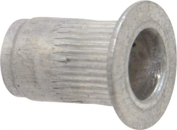 Made in USA - #8-32, 0.265 Insert Diam, 0.42" OAL, Knurled Body Open End Threaded Insert - 0.2656" Hole Diam, 0.39" Head Diam, 5056 Aluminum, Clear Protective Coating - Industrial Tool & Supply