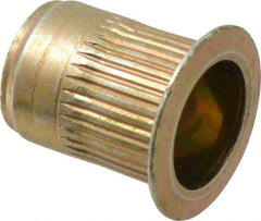 Made in USA - M10x1.50, 13.46mm Insert Diam, 17.53mm OAL, Knurled Body Open End Threaded Insert - 13.5mm Hole Diam, 17.4mm Head Diam, 1008/1010 Steel, Clear Protective Coating & Zinc Yellow Dichromate Finish - Industrial Tool & Supply