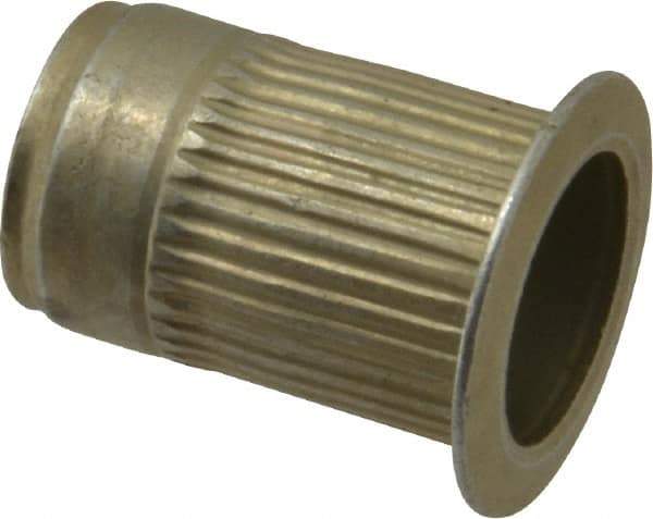 Made in USA - M10x1.50, 13.46mm Insert Diam, 20.45mm OAL, Knurled Body Open End Threaded Insert - 13.5mm Hole Diam, 17.4mm Head Diam, 1008/1010 Steel, Clear Protective Coating & Zinc Yellow Dichromate Finish - Industrial Tool & Supply