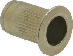 Made in USA - #10-24, 0.296 Insert Diam, 0.475" OAL, Knurled Body Open End Threaded Insert - 0.2969" Hole Diam, 0.415" Head Diam, 1008/1010 Steel, Clear Protective Coating & Zinc Yellow Dichromate Finish - Industrial Tool & Supply