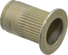 Made in USA - #10-32, 0.296 Insert Diam, 0.475" OAL, Knurled Body Open End Threaded Insert - 0.2969" Hole Diam, 0.415" Head Diam, 1008/1010 Steel, Clear Protective Coating & Zinc Yellow Dichromate Finish - Industrial Tool & Supply