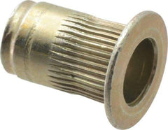 Made in USA - M4x0.70, 6.73mm Insert Diam, 10.67mm OAL, Knurled Body Open End Threaded Insert - 6.75mm Hole Diam, 9.91mm Head Diam, 1008/1010 Steel, Clear Protective Coating & Zinc Yellow Dichromate Finish - Industrial Tool & Supply