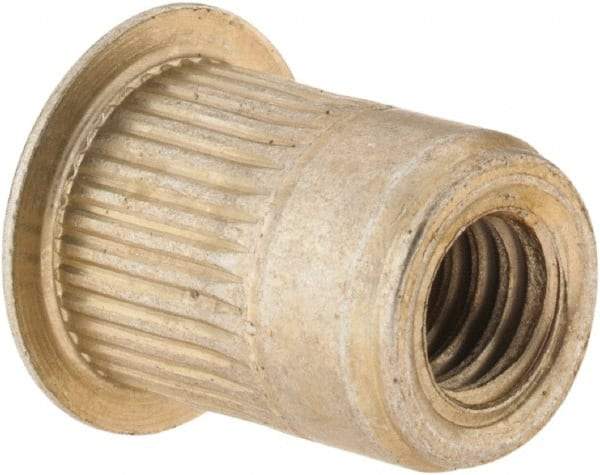 Made in USA - 5/16-18, 0.53 Insert Diam, 0.69" OAL, Knurled Body Open End Threaded Insert - 0.5312" Hole Diam, 0.685" Head Diam, 1008/1010 Steel, Clear Protective Coating & Zinc Yellow Dichromate Finish - Industrial Tool & Supply