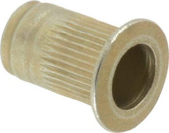 Made in USA - M5x0.80, 7.52mm Insert Diam, 12.07mm OAL, Knurled Body Open End Threaded Insert - 7.6mm Hole Diam, 10.54mm Head Diam, 1008/1010 Steel, Clear Protective Coating & Zinc Yellow Dichromate Finish - Industrial Tool & Supply