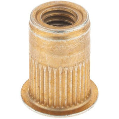 Made in USA - M6x1.00, 9.91mm Insert Diam, 14.73mm OAL, Knurled Body Open End Threaded Insert - 10mm Hole Diam, 12.7mm Head Diam, 1008/1010 Steel, Clear Protective Coating & Zinc Yellow Dichromate Finish - Industrial Tool & Supply