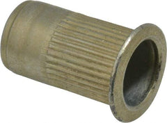 Made in USA - M6x1.00, 9.91mm Insert Diam, 17.27mm OAL, Knurled Body Open End Threaded Insert - 10mm Hole Diam, 12.7mm Head Diam, 1008/1010 Steel, Clear Protective Coating & Zinc Yellow Dichromate Finish - Industrial Tool & Supply