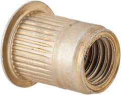 Made in USA - 3/8-16, 0.53 Insert Diam, 0.69" OAL, Knurled Body Open End Threaded Insert - 0.5312" Hole Diam, 0.685" Head Diam, 1008/1010 Steel, Clear Protective Coating & Zinc Yellow Dichromate Finish - Industrial Tool & Supply