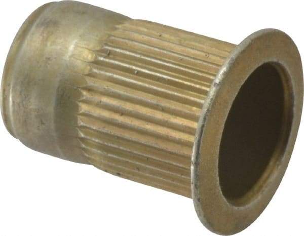 Made in USA - M8x1.25, 13.46mm Insert Diam, 20.45mm OAL, Knurled Body Open End Threaded Insert - 13.5mm Hole Diam, 17.4mm Head Diam, 1008/1010 Steel, Clear Protective Coating & Zinc Yellow Dichromate Finish - Industrial Tool & Supply