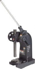 Dake - 1-1/2" Ram, 7-3/4" Throat Depth, 6 Ton Manual Arbor Press - 14" Max Work Height x 15-1/2" Max Work Width, Compound Leverage, 66:1 Leverage Ratio, 8-1/4" Base Width x 20" Base Depth - Industrial Tool & Supply