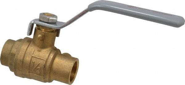 Value Collection - 1/2" Pipe, Full Port, Brass Standard Ball Valve - Inline - One Way Flow, Soldered x Soldered Ends, Lever Handle, 500 WOG - Industrial Tool & Supply