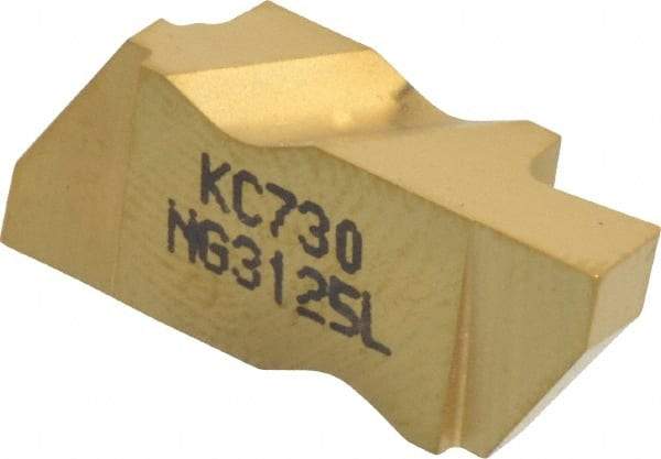 Kennametal - 3125NG Grade KC730, 3.18mm Cutting Width Carbide Grooving Insert - 3.81mm Max Depth of Cut, Left Hand, 0.19mm Corner Radius, TiN Finish - Industrial Tool & Supply
