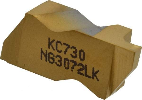 Kennametal - 3072NG K Grade KC730, 1.83mm Cutting Width Carbide Grooving Insert - 2.39mm Max Depth of Cut, Left Hand, 0.19mm Corner Radius, TiN Finish - Industrial Tool & Supply