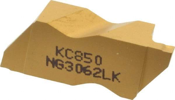Kennametal - 3062NG K Grade KC850, 1.58mm Cutting Width Carbide Grooving Insert - 2.39mm Max Depth of Cut, Left Hand, 0.19mm Corner Radius, TiC/TiCN/TiN Finish - Industrial Tool & Supply