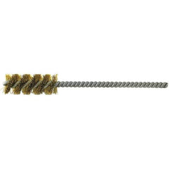 Brush Research Mfg. - 9/16" Diam Helical Brass Tube Brush - Single Spiral, 0.005" Filament Diam, 1-1/2" Brush Length, 5" OAL, 0.19" Diam Galvanized Steel Shank - Industrial Tool & Supply
