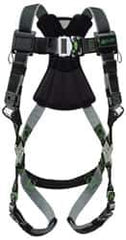 Miller - 400 Lb Capacity, Size Universal, Full Body Construction Safety Harness - Polyester (Outer) & Webbing, Quick Connect Leg Strap, Quick Connect Chest Strap, Green/Black - Industrial Tool & Supply