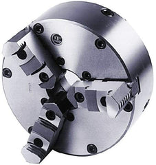 BTC - 3 Jaws, 12" Diam, Self Centering Manual Lathe Chuck - Plain Back Mount Spindle, Adjustable, Reversible, 2,200 Max RPM, 3.268" Through Hole Diam, Cast Iron - Industrial Tool & Supply