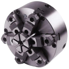 BTC - 6 Jaws, 6" Diam, Self Centering Manual Lathe Chuck - Plain Back Mount Spindle, Adjustable, Reversible, 2,500 Max RPM, 1.535" Through Hole Diam, Cast Iron - Industrial Tool & Supply