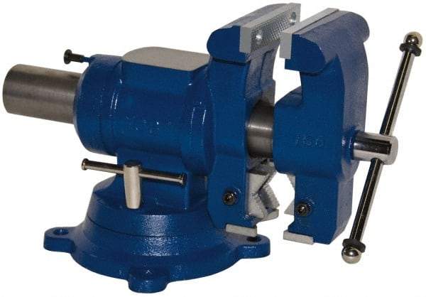 Yost Vises - 5-1/8" Jaw Width x 4, 4-1/2" (V-Jaw) Jaw Opening Capacity, 3-1/2" Throat Depth, Bench & Pipe Combination Vise - 23/32 to 3" Pipe Capacity, Swivel Base, Bolt Down Attachment, Cast Iron - Industrial Tool & Supply