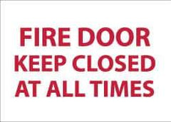 NMC - Fire Door - Keep Closed at All Times, Pressure Sensitive Vinyl Fire Sign - 14" Wide x 10" High, Glow-in-the-Dark - Industrial Tool & Supply