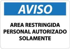 NMC - "Area Restringida - Personal Autorizado Solamente", 10" Long x 14" Wide, Aluminum Safety Sign - Rectangle, 0.04" Thick, Use for Security & Admittance - Industrial Tool & Supply