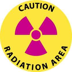 NMC - Caution - Radiation Area, Anti-Skid Pressure-Sensitive Vinyl Floor Sign - Round, Black & Magenta on Yellow, Adhesive Backed, For Accident Prevention - Industrial Tool & Supply