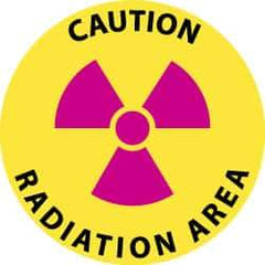 NMC - Caution - Radiation Area, Anti-Skid Pressure-Sensitive Vinyl Floor Sign - Round, Black & Magenta on Yellow, Adhesive Backed, For Accident Prevention - Industrial Tool & Supply