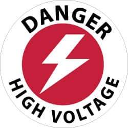 NMC - Danger - High Voltage, Anti-Skid Pressure-Sensitive Vinyl Floor Sign - Round, Black & Red on White, Adhesive Backed, For Accident Prevention - Industrial Tool & Supply