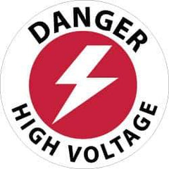NMC - Danger - High Voltage, Anti-Skid Pressure-Sensitive Vinyl Floor Sign - Round, Black & Red on White, Adhesive Backed, For Accident Prevention - Industrial Tool & Supply