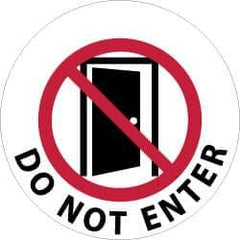 NMC - Do Not Enter, Anti-Skid Pressure-Sensitive Vinyl Floor Sign - Round, Black & Red on White, Adhesive Backed, For Security & Admittance - Industrial Tool & Supply
