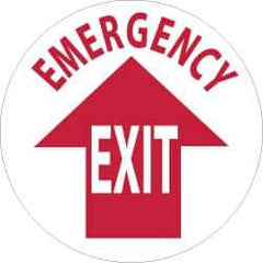 NMC - Emergency Exit, Anti-Skid Pressure-Sensitive Vinyl Floor Sign - Round, Red on White, Adhesive Backed, For Exit, Entrance & Directional - Industrial Tool & Supply