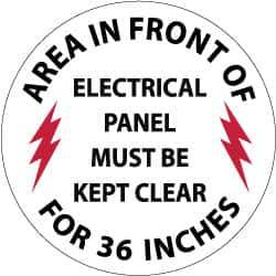 NMC - Area in Front of Electrical Panel Must Be Kept Clear for 36 Inches, Anti-Skid Pressure-Sensitive Vinyl Floor Sign - Round, Black & Red on White, Adhesive Backed, For Accident Prevention - Industrial Tool & Supply