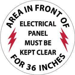 NMC - Area in Front of Electrical Panel Must Be Kept Clear for 36 Inches, Anti-Skid Pressure-Sensitive Vinyl Floor Sign - Round, Black & Red on White, Adhesive Backed, For Accident Prevention - Industrial Tool & Supply