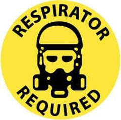 NMC - Respirator Required, Anti-Skid Pressure-Sensitive Vinyl Floor Sign - Round, Black on Yellow, Adhesive Backed, For Accident Prevention - Industrial Tool & Supply