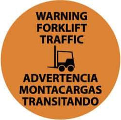 NMC - Warning Forklift Traffic, Anti-Skid Pressure-Sensitive Vinyl Floor Sign - Round, Black on Orange, Adhesive Backed, For Accident Prevention - Industrial Tool & Supply