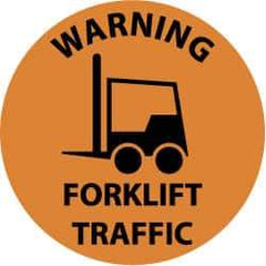 NMC - Warning Forklift Traffic, Anti-Skid Pressure-Sensitive Vinyl Floor Sign - Round, Black on Orange, Adhesive Backed, For Accident Prevention - Industrial Tool & Supply