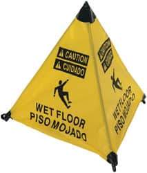 NMC - Caution - Wet Floor, 18" High, Plastic Floor Sign - English/Spanish, POP-UP, Black on Yellow, For Restroom, Janitorial & Housekeeping - Industrial Tool & Supply