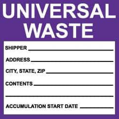 NMC - Hazardous Materials Label - Legend: Universal Waste, English, Black, White & Purple, 6" Long x 6" High, Sign Muscle Finish - Industrial Tool & Supply