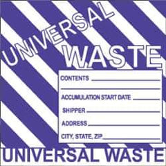 NMC - Hazardous Materials Label - Legend: Universal Waste, English, Black, White & Purple, 6" Long x 6" High, Sign Muscle Finish - Industrial Tool & Supply