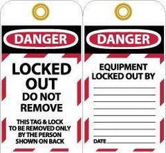 NMC - 3" High x 6" Long, LOCKED OUT - DO NOT REMOVE, English Safety & Facility Lockout Tag - Tag Header: Danger, 2 Sides, Black, Red & White Unrippable Vinyl - Industrial Tool & Supply